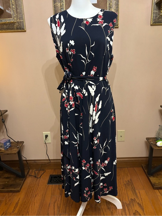 Charter Club Dresses & Skirts - Navy Floral Midi Dress with Belt